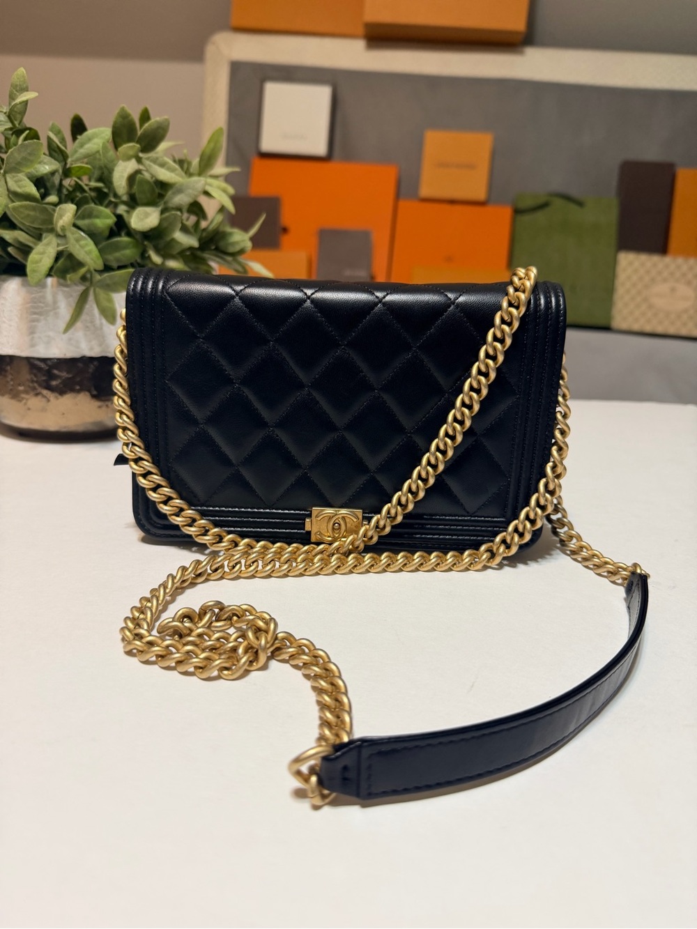 Quilted boy wallet on chain